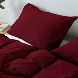 NNEDSZ Comfort Vintage Washed 100% Cotton Quilt Cover Set Bedding Ultra Soft Single Mulled Wine