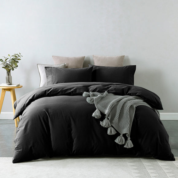 NNEDSZ Comfort Vintage Washed 100% Cotton Quilt Cover Set Bedding Ultra Soft Double Charcoal