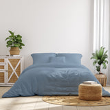 NNEDSZ  Comfort 1000 Thread Count Bamboo Cotton Sheet and Quilt Cover Complete Set - Queen - Blue Fog