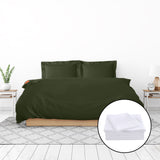 NNEDSZ  Comfort 1000 Thread Count Bamboo Cotton Sheet and Quilt Cover Complete Set - King - Olive