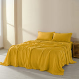 NNEDSZ  Comfort Flax Linen Blend Sheet Set Bedding Luxury Breathable Ultra Soft - Queen - Mustard Gold