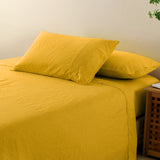 NNEDSZ  Comfort Flax Linen Blend Sheet Set Bedding Luxury Breathable Ultra Soft - Queen - Mustard Gold