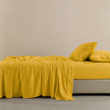 NNEDSZ  Comfort Flax Linen Blend Sheet Set Bedding Luxury Breathable Ultra Soft - Queen - Mustard Gold