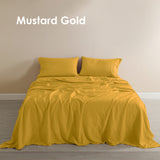 NNEDSZ  Comfort Flax Linen Blend Sheet Set Bedding Luxury Breathable Ultra Soft - Queen - Mustard Gold