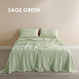 NNEDSZ  Comfort Flax Linen Blend Sheet Set Bedding Luxury Breathable Ultra Soft - King - Sage Green