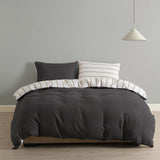 NNEDSZ  Comfort Hemp Braid Cotton Blend Quilt Cover Set Reverse Stripe Bedding - Queen - Charcoal