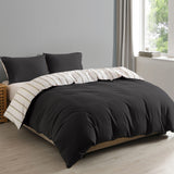 NNEDSZ  Comfort Hemp Braid Cotton Blend Quilt Cover Set Reverse Stripe Bedding - Queen - Charcoal