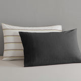 NNEDSZ  Comfort Hemp Braid Cotton Blend Quilt Cover Set Reverse Stripe Bedding - Queen - Charcoal