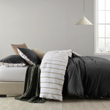 NNEDSZ  Comfort Hemp Braid Cotton Blend Quilt Cover Set Reverse Stripe Bedding - Queen - Charcoal