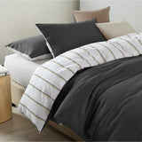 NNEDSZ  Comfort Hemp Braid Cotton Blend Quilt Cover Set Reverse Stripe Bedding - Queen - Charcoal