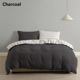 NNEDSZ  Comfort Hemp Braid Cotton Blend Quilt Cover Set Reverse Stripe Bedding - Queen - Charcoal