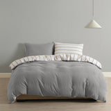 NNEDSZ  Comfort Hemp Braid Cotton Blend Quilt Cover Set Reverse Stripe Bedding - Queen - Light Grey