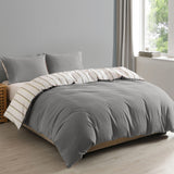 NNEDSZ  Comfort Hemp Braid Cotton Blend Quilt Cover Set Reverse Stripe Bedding - Queen - Light Grey