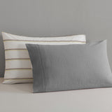 NNEDSZ  Comfort Hemp Braid Cotton Blend Quilt Cover Set Reverse Stripe Bedding - Queen - Light Grey