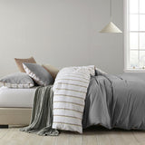 NNEDSZ  Comfort Hemp Braid Cotton Blend Quilt Cover Set Reverse Stripe Bedding - Queen - Light Grey