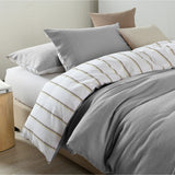 NNEDSZ  Comfort Hemp Braid Cotton Blend Quilt Cover Set Reverse Stripe Bedding - Queen - Light Grey