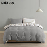 NNEDSZ  Comfort Hemp Braid Cotton Blend Quilt Cover Set Reverse Stripe Bedding - Queen - Light Grey