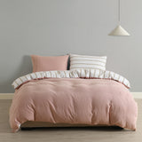 NNEDSZ  Comfort Hemp Braid Cotton Blend Quilt Cover Set Reverse Stripe Bedding - King - Dusk Pink