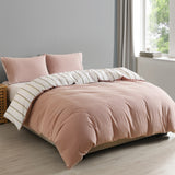 NNEDSZ  Comfort Hemp Braid Cotton Blend Quilt Cover Set Reverse Stripe Bedding - King - Dusk Pink