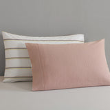NNEDSZ  Comfort Hemp Braid Cotton Blend Quilt Cover Set Reverse Stripe Bedding - King - Dusk Pink