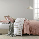 NNEDSZ  Comfort Hemp Braid Cotton Blend Quilt Cover Set Reverse Stripe Bedding - King - Dusk Pink