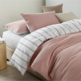NNEDSZ  Comfort Hemp Braid Cotton Blend Quilt Cover Set Reverse Stripe Bedding - King - Dusk Pink