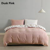 NNEDSZ  Comfort Hemp Braid Cotton Blend Quilt Cover Set Reverse Stripe Bedding - King - Dusk Pink