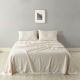 NNEDSZ  Comfort Stripes Linen Blend Sheet Set Bedding Luxury Breathable Ultra Soft - Queen - Beige