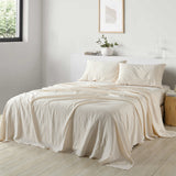 NNEDSZ  Comfort Stripes Linen Blend Sheet Set Bedding Luxury Breathable Ultra Soft - Queen - Beige