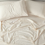 NNEDSZ  Comfort Stripes Linen Blend Sheet Set Bedding Luxury Breathable Ultra Soft - Queen - Beige