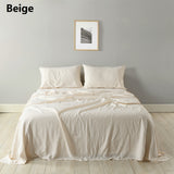 NNEDSZ  Comfort Stripes Linen Blend Sheet Set Bedding Luxury Breathable Ultra Soft - King - Beige