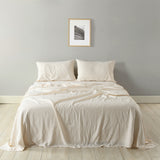 NNEDSZ  Comfort Stripes Linen Blend Sheet Set Bedding Luxury Breathable Ultra Soft - King - Beige
