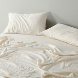 NNEDSZ  Comfort Stripes Linen Blend Sheet Set Bedding Luxury Breathable Ultra Soft - King - Beige