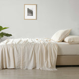 NNEDSZ  Comfort Stripes Linen Blend Sheet Set Bedding Luxury Breathable Ultra Soft - King - Beige
