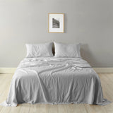 NNEDSZ  Comfort Stripes Linen Blend Sheet Set Bedding Luxury Breathable Ultra Soft - King - Grey