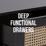 NNEDSZ Decor Tulum Rattan Bedside Table Drawers Table Nightstand Cabinet Black