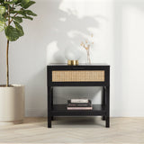 NNEDSZ Decor Tulum Rattan Bedside Table Drawers Table Nightstand Cabinet Black