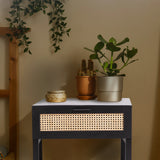 NNEDSZ Decor Tulum Rattan Bedside Table Drawers Table Nightstand Cabinet Black