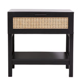 NNEDSZ Decor Tulum Rattan Bedside Table Drawers Table Nightstand Cabinet Black