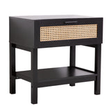 NNEDSZ Decor Tulum Rattan Bedside Table Drawers Table Nightstand Cabinet Black