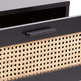 NNEDSZ Decor Tulum Rattan Bedside Table Drawers Table Nightstand Cabinet Black
