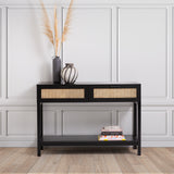 NNEDSZ Decor Tulum Rattan Console Table Entry Table Storage Hallway Wood Black