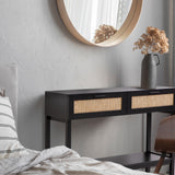 NNEDSZ Decor Tulum Rattan Console Table Entry Table Storage Hallway Wood Black