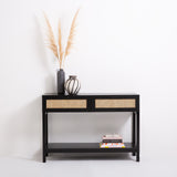 NNEDSZ Decor Tulum Rattan Console Table Entry Table Storage Hallway Wood Black