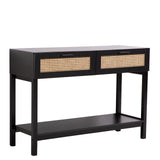 NNEDSZ Decor Tulum Rattan Console Table Entry Table Storage Hallway Wood Black