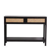 NNEDSZ Decor Tulum Rattan Console Table Entry Table Storage Hallway Wood Black
