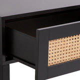 NNEDSZ Decor Tulum Rattan Console Table Entry Table Storage Hallway Wood Black