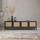 NNEDSZ Decor Tulum Rattan Entertainment Unit TV Stand Cabinet Storage Black