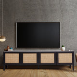 NNEDSZ Decor Tulum Rattan Entertainment Unit TV Stand Cabinet Storage Black