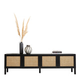 NNEDSZ Decor Tulum Rattan Entertainment Unit TV Stand Cabinet Storage Black